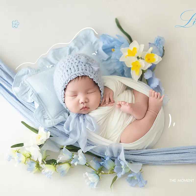 Baby Girl Blue Florals Theme Set - Newborn Photography Props - Image 2